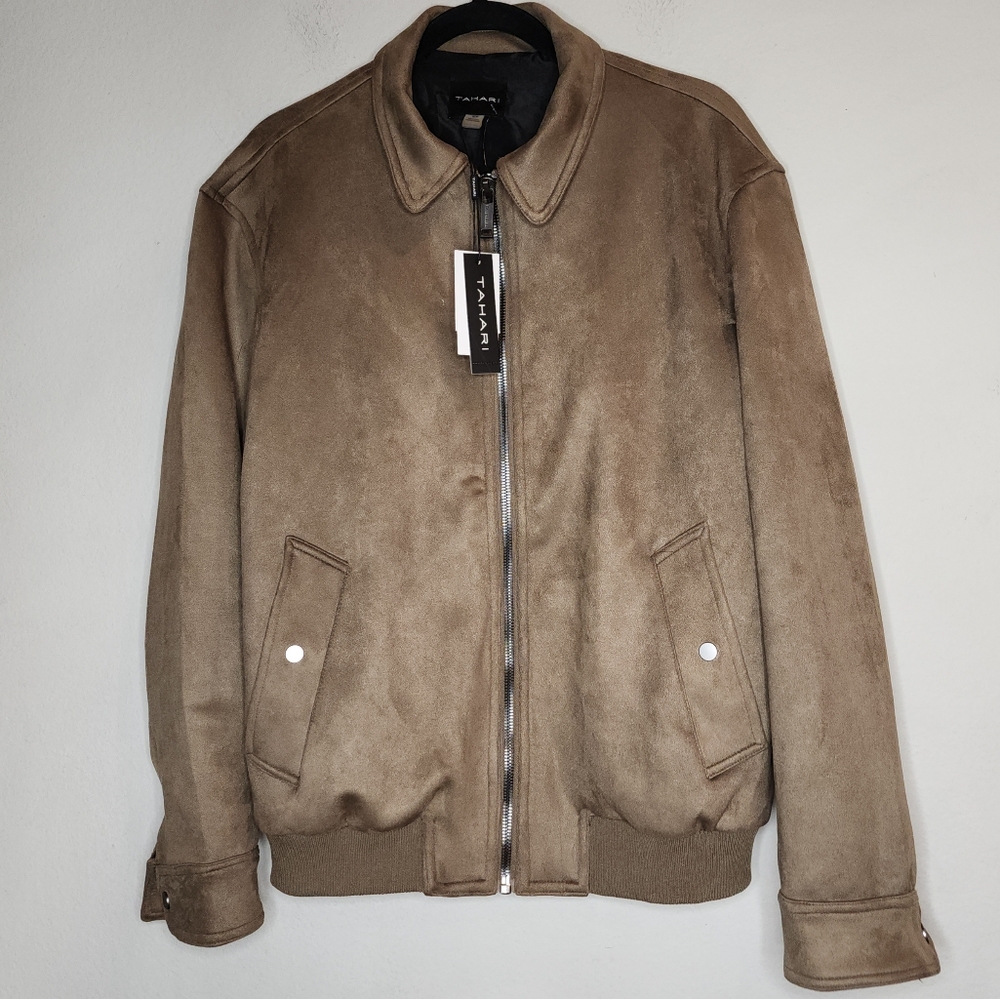 NWT‎ TAHARI Faux Suede Tan Brown Jacket Men's Size Small